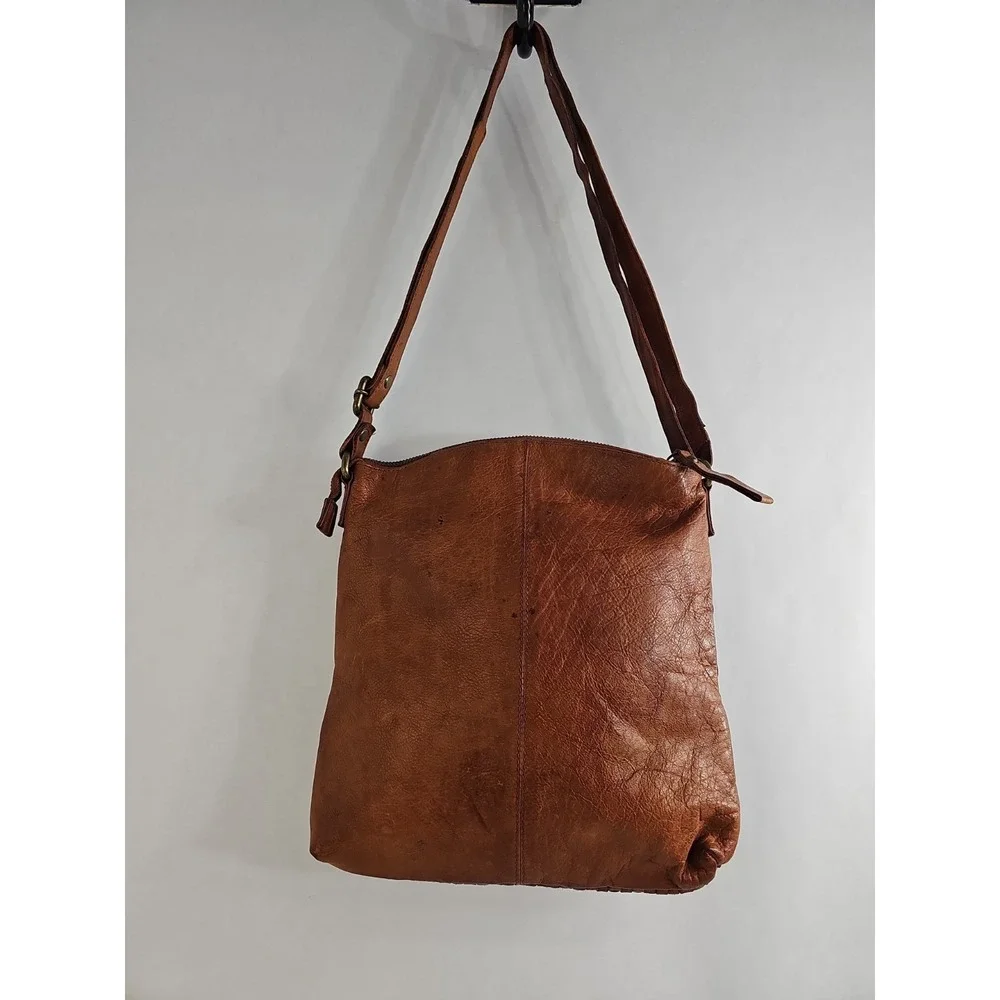 Harbour 2nd Tuula Woven Distressed Leather Crossbody Bag Purse Brown Cognac
